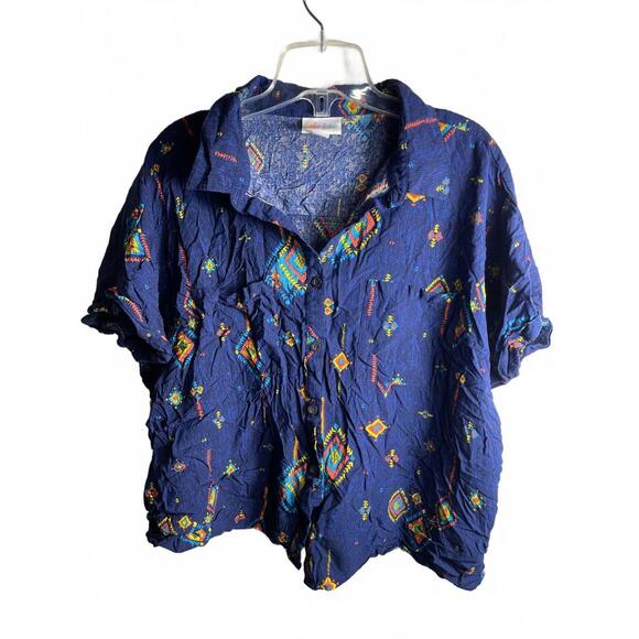 LuLaRoe Tops - LuLaRoe Button Up Blouse Shirt Women's Sz Small Blue Western
